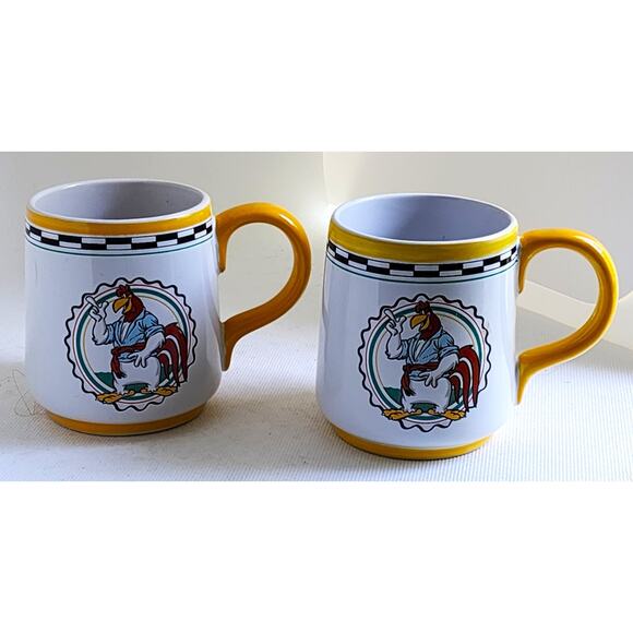 MUGS/CUPS-Foghorn Leghorn-Warner Brothers-White/Blue/Yellow-Set of 2-Holds 8 oz - Picture 5 of 10